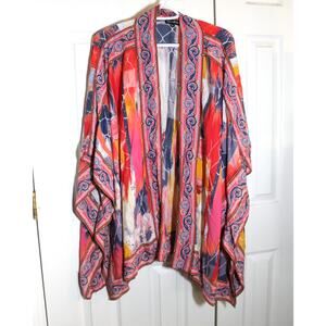 Tolani Multicolor Abstract Print Kimono - Pink Red Yellow Blue